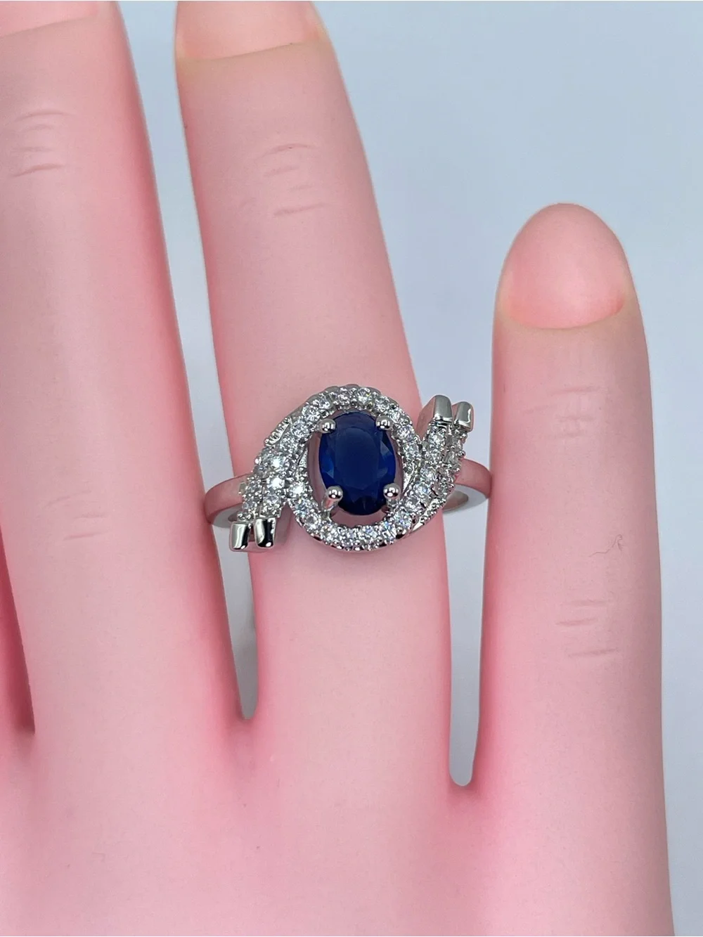 Swarovski Crystal Elements Sapphire Blue Swarovski Elements Halo Ring Size 7